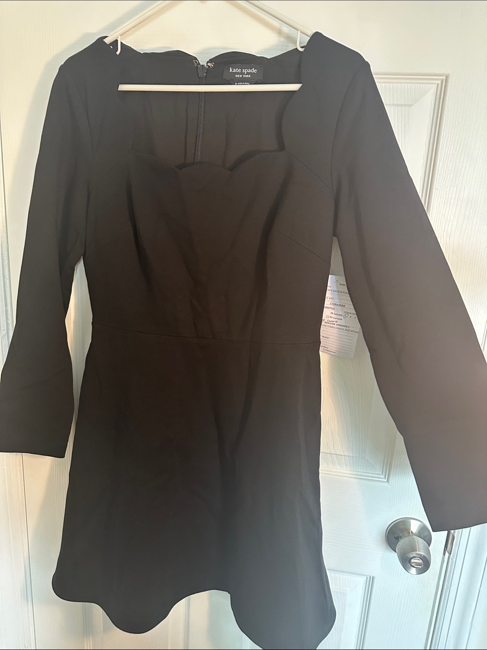 kate spade Black Scalloped Neck Long Sleeve Mini Dress